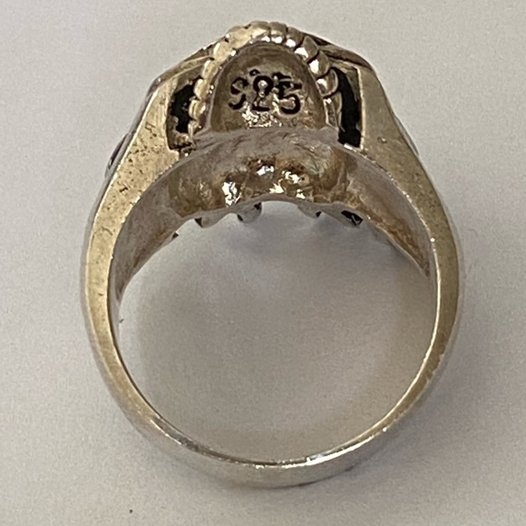 925 sterling silver flame skull ring with blue cz - Picture 6 of 6